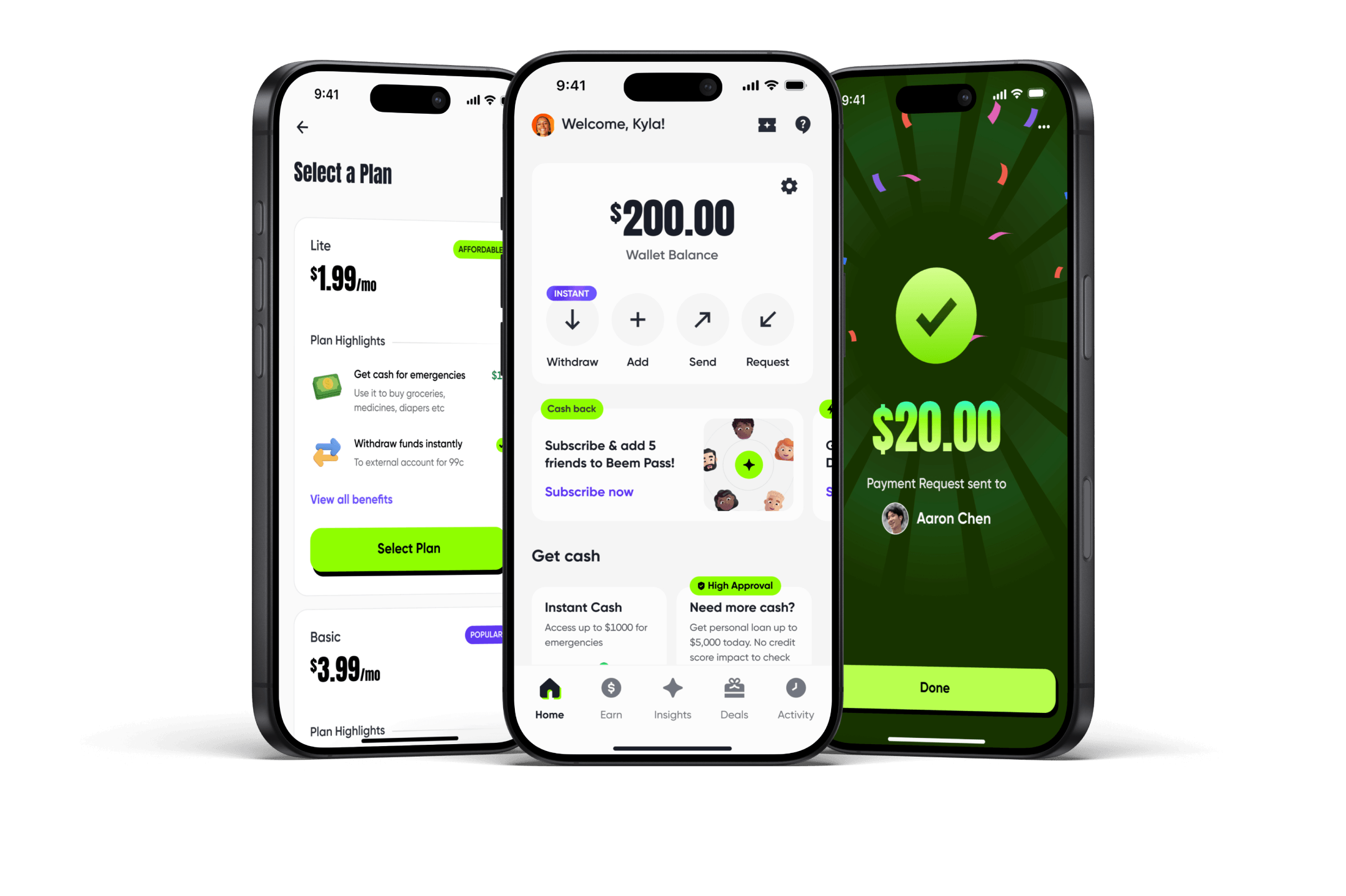 Beem app screens on iPhones